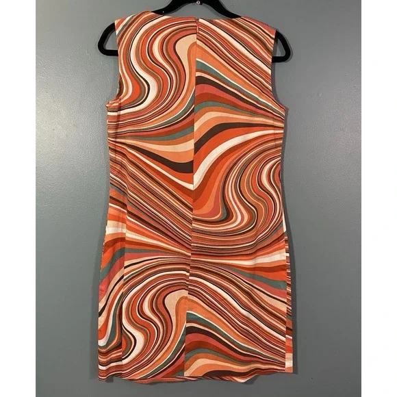 TAHARI Women's 4 Shift Dress Orange Swirls Retro 60's Groovy Sleeveless - Picture 9 of 10